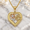 Collares con Dije 04.351.0018.20 Oro Laminado, Diseño de Corazón y Flor, con Cristal Blanca, Pulido, Tres Tonos (Grosor 02 MM, 20 Pulgadas de Largo)