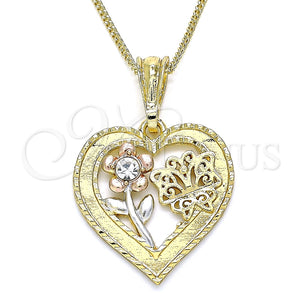 Collares con Dije 04.351.0018.20 Oro Laminado, Diseño de Corazón y Flor, con Blanca Cristal, Pulido, Tres Tonos (02 MM Thickness, 20 Inches Length)