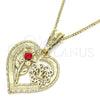 Collares con Dije 04.351.0018.1.20 Oro Laminado, Diseño de Corazón y Flor, con Granate Cristal, Pulido, Tono Dorado (02 MM Thickness, 20 Inches Length)