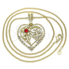 Collares con Dije 04.351.0018.1.20 Oro Laminado, Diseño de Corazón y Flor, con Granate Cristal, Pulido, Tono Dorado (02 MM Thickness, 20 Inches Length)