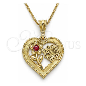 Collares con Dije 04.351.0018.1.20 Oro Laminado, Diseño de Corazón y Flor, con Cristal Granate, Pulido, Tono Dorado (Grosor 02 MM, 20 Pulgadas de Largo)
