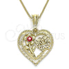 Collares con Dije 04.351.0018.1.20 Oro Laminado, Diseño de Corazón y Flor, con Granate Cristal, Pulido, Tono Dorado (02 MM Thickness, 20 Inches Length)
