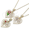 Collares con Dije 04.351.0018.1.20 Oro Laminado, Diseño de Corazón y Flor, con Granate Cristal, Pulido, Tono Dorado (02 MM Thickness, 20 Inches Length)