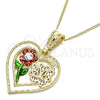 Collares con Dije 04.351.0018.2.20 Oro Laminado, Diseño de Corazón y Flor, con Cristal Blanca, Pulido, Tres Tonos (Grosor 02 MM, 20 Pulgadas de Largo)