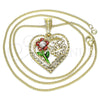 Collares con Dije 04.351.0018.2.20 Oro Laminado, Diseño de Corazón y Flor, con Blanca Cristal, Pulido, Tres Tonos (02 MM Thickness, 20 Inches Length)