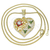 Collares con Dije 04.351.0019.20 Oro Laminado, Diseño de Corazón y Libélula, con Cristal Blanca, Pulido, Tres Tonos (Grosor 02 MM, 20 Pulgadas de Largo)