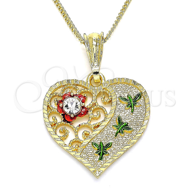 Collares con Dije 04.351.0019.20 Oro Laminado, Diseño de Corazón y Libélula, con Blanca Cristal, Pulido, Tres Tonos (02 MM Thickness, 20 Inches Length)