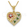 Collares con Dije 04.351.0019.20 Oro Laminado, Diseño de Corazón y Libélula, con Cristal Blanca, Pulido, Tres Tonos (Grosor 02 MM, 20 Pulgadas de Largo)