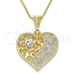 Collares con Dije 04.351.0019.1.20 Oro Laminado, Diseño de Corazón y Libélula, con Blanca Cristal, Pulido, Tres Tonos (02 MM Thickness, 20 Inches Length)
