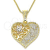Collares con Dije 04.351.0019.1.20 Oro Laminado, Diseño de Corazón y Libélula, con Blanca Cristal, Pulido, Tres Tonos (02 MM Thickness, 20 Inches Length)