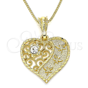 Collares con Dije 04.351.0019.2.20 Oro Laminado, Diseño de Corazón y Libélula, con Blanca Cristal, Pulido, Tono Dorado (02 MM Thickness, 20 Inches Length)