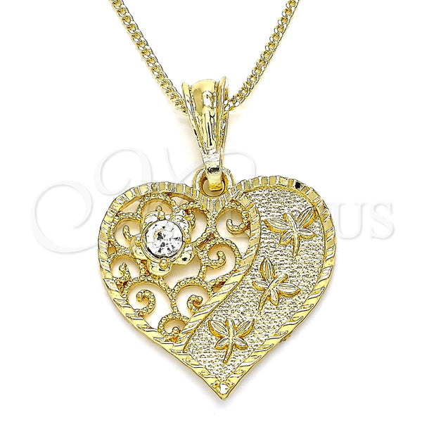 Collares con Dije 04.351.0019.2.20 Oro Laminado, Diseño de Corazón y Libélula, con Blanca Cristal, Pulido, Tono Dorado (02 MM Thickness, 20 Inches Length)