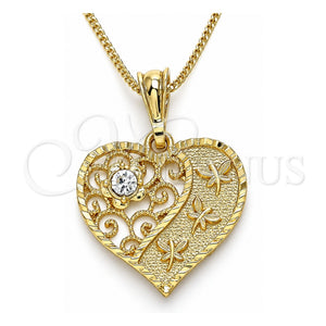 Collares con Dije 04.351.0019.2.20 Oro Laminado, Diseño de Corazón y Libélula, con Cristal Blanca, Pulido, Tono Dorado (Grosor 02 MM, 20 Pulgadas de Largo)