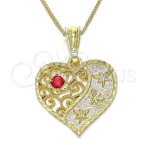 Collares con Dije 04.351.0019.3.20 Oro Laminado, Diseño de Corazón y Libélula, con Granate Cristal, Pulido, Tono Dorado (02 MM Thickness, 20 Inches Length)