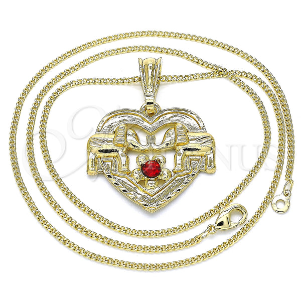 Collares con Dije 04.351.0020.20 Oro Laminado, Diseño de Corazón y Elefante, con Granate Cristal, Pulido, Tono Dorado (02 MM Thickness, 20 Inches Length)