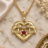 Collares con Dije 04.351.0020.20 Oro Laminado, Diseño de Corazón y Elefante, con Cristal Granate, Pulido, Tono Dorado (Grosor 02 MM, 20 Pulgadas de Largo)