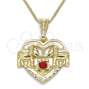 Collares con Dije 04.351.0020.20 Oro Laminado, Diseño de Corazón y Elefante, con Granate Cristal, Pulido, Tono Dorado (02 MM Thickness, 20 Inches Length)