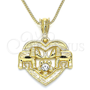Collares con Dije 04.351.0020.1.20 Oro Laminado, Diseño de Corazón y Elefante, con Blanca Cristal, Pulido, Tono Dorado (02 MM Thickness, 20 Inches Length)