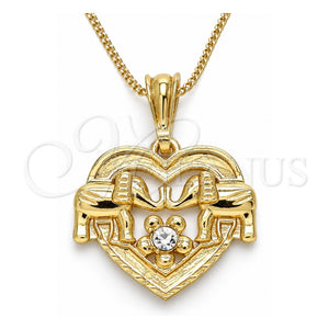 Collares con Dije 04.351.0020.1.20 Oro Laminado, Diseño de Corazón y Elefante, con Cristal Blanca, Pulido, Tono Dorado (Grosor 02 MM, 20 Pulgadas de Largo)