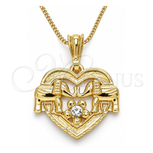 Collares con Dije 04.351.0020.1.20 Oro Laminado, Diseño de Corazón y Elefante, con Cristal Blanca, Pulido, Tono Dorado (Grosor 02 MM, 20 Pulgadas de Largo)