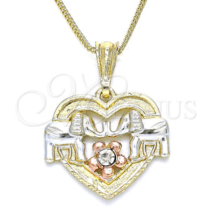 Collares con Dije 04.351.0020.2.20 Oro Laminado, Diseño de Corazón y Elefante, con Blanca Cristal, Pulido, Tres Tonos (02 MM Thickness, 20 Inches Length)