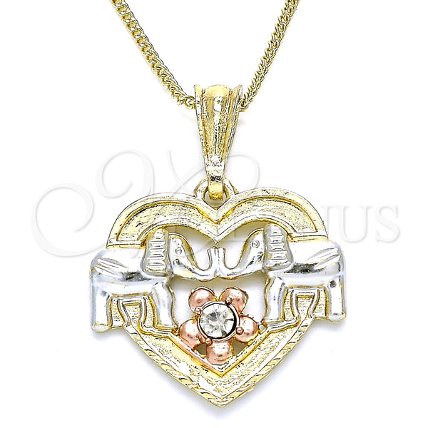 Collares con Dije 04.351.0020.2.20 Oro Laminado, Diseño de Corazón y Elefante, con Blanca Cristal, Pulido, Tres Tonos (02 MM Thickness, 20 Inches Length)