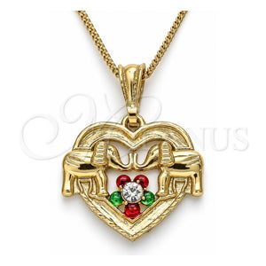 Collares con Dije 04.351.0020.3.20 Oro Laminado, Diseño de Corazón y Elefante, con Cristal Blanca, Pulido, Tres Tonos (Grosor 02 MM, 20 Pulgadas de Largo)