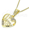 Collares con Dije 04.351.0021.20 Oro Laminado, Diseño de Corazón y Mama, con Blanca Cristal, Pulido, Tono Dorado (02 MM Thickness, 20 Inches Length)