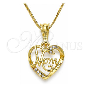 Collares con Dije 04.351.0021.20 Oro Laminado, Diseño de Corazón y Mama, con Cristal Blanca, Pulido, Tono Dorado (Grosor 02 MM, 20 Pulgadas de Largo)