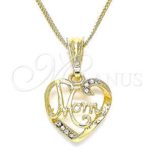 Collares con Dije 04.351.0021.20 Oro Laminado, Diseño de Corazón y Mama, con Blanca Cristal, Pulido, Tono Dorado (02 MM Thickness, 20 Inches Length)