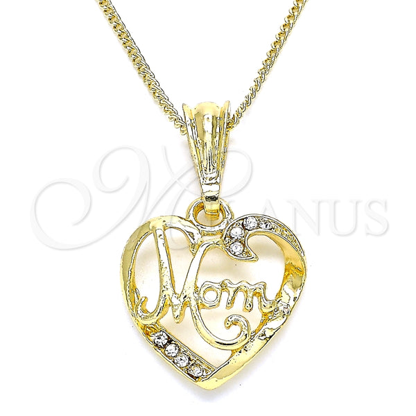 Collares con Dije 04.351.0021.20 Oro Laminado, Diseño de Corazón y Mama, con Blanca Cristal, Pulido, Tono Dorado (02 MM Thickness, 20 Inches Length)