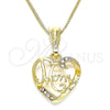 Collares con Dije 04.351.0021.20 Oro Laminado, Diseño de Corazón y Mama, con Blanca Cristal, Pulido, Tono Dorado (02 MM Thickness, 20 Inches Length)