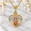 Collares con Dije 04.351.0022.20 Oro Laminado, Diseño de Corazón y Mariposa, con Cristal Granate y Blanca, Pulido, Tres Tonos (Grosor 02 MM, 20 Pulgadas de Largo)