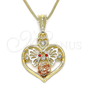 Collares con Dije 04.351.0022.20 Oro Laminado, Diseño de Corazón y Mariposa, con Granate and Blanca Cristal, Pulido, Tres Tonos (02 MM Thickness, 20 Inches Length)