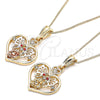 Collares con Dije 04.351.0022.20 Oro Laminado, Diseño de Corazón y Mariposa, con Granate and Blanca Cristal, Pulido, Tres Tonos (02 MM Thickness, 20 Inches Length)