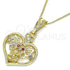 Collares con Dije 04.351.0022.1.20 Oro Laminado, Diseño de Corazón y Mariposa, con Granate and Blanca Cristal, Pulido, Tono Dorado (02 MM Thickness, 20 Inches Length)