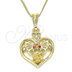 Collares con Dije 04.351.0022.1.20 Oro Laminado, Diseño de Corazón y Mariposa, con Granate and Blanca Cristal, Pulido, Tono Dorado (02 MM Thickness, 20 Inches Length)