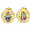 Arete Dormilona 02.210.0432 Oro Laminado, Diseño de Mano de Dios y Judaica, con Micro Pave Multicolor, Pulido, Tono Dorado