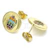 Arete Dormilona 02.210.0432 Oro Laminado, Diseño de Mano de Dios y Judaica, con Micro Pave Multicolor, Pulido, Tono Dorado