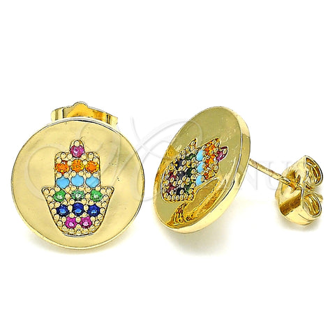 Arete Dormilona 02.210.0432 Oro Laminado, Diseño de Mano de Dios, con Multicolor Micro Pave, Pulido, Tono Dorado