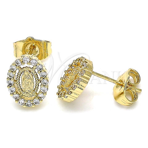 Arete Dormilona 02.210.0433 Oro Laminado, Diseño de Guadalupe, con Blanca Micro Pave, Pulido, Tono Dorado