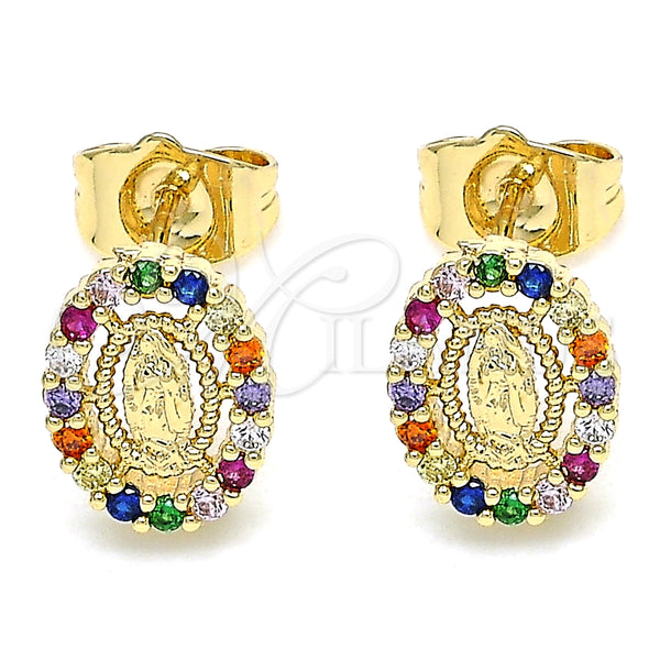 Arete Dormilona 02.210.0433.1 Oro Laminado, Diseño de Guadalupe, con Multicolor Micro Pave, Pulido, Tono Dorado