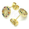 Arete Dormilona 02.210.0433.1 Oro Laminado, Diseño de Guadalupe, con Multicolor Micro Pave, Pulido, Tono Dorado