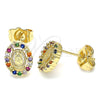 Arete Dormilona 02.210.0433.1 Oro Laminado, Diseño de Guadalupe, con Multicolor Micro Pave, Pulido, Tono Dorado