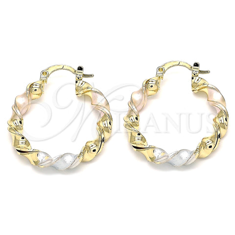 Argolla Pequeña 02.170.0167.25 Oro Laminado, Diseño de Torcido, Pulido, Tres Tonos