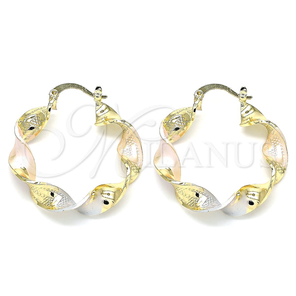 Argolla Mediana 02.170.0342.1.30 Oro Laminado, Diseño de Torcido y Llave Griega, Pulido, Tres Tonos