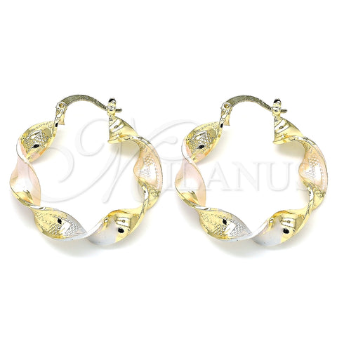 Argolla Mediana 02.170.0342.1.30 Oro Laminado, Diseño de Torcido y Llave Griega, Pulido, Tres Tonos