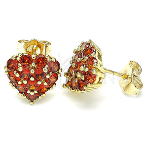 Arete Dormilona 02.346.0003.1 Oro Laminado, Diseño de Corazón, con Granate Zirconia Cubica, Pulido, Tono Dorado