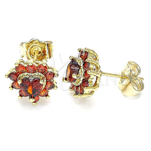 Arete Dormilona 02.346.0004 Oro Laminado, Diseño de Corazón, con Granate Zirconia Cubica, Pulido, Tono Dorado