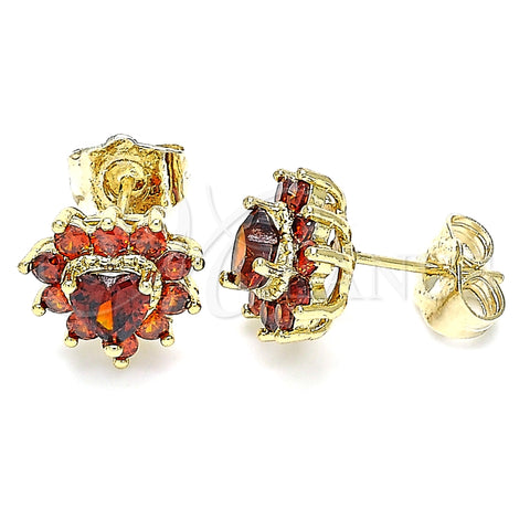 Arete Dormilona 02.346.0004 Oro Laminado, Diseño de Corazón, con Granate Zirconia Cubica, Pulido, Tono Dorado